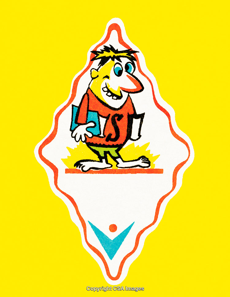 Whimsical Cartoon Character with Books on Bright Yellow Background