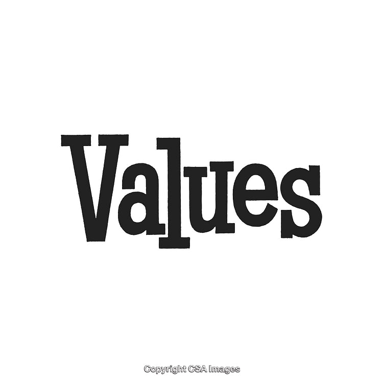 Black And White Typography Illustration Displaying the Word 'Values'