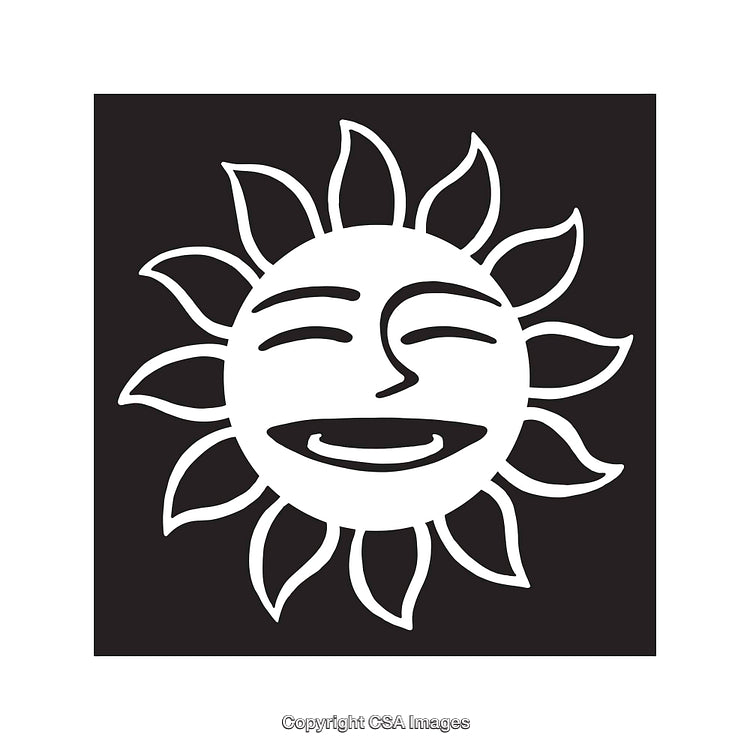 Smiling Sun Line Art Illustration with Radiating Sunrays Design