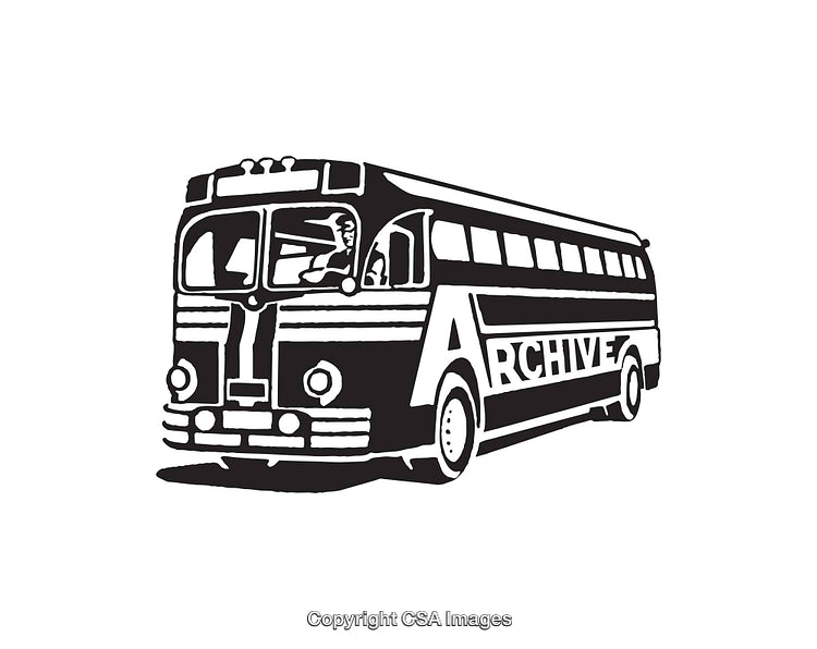 Vintage Bus Illustration With Retro Typography in Black and White Art Style