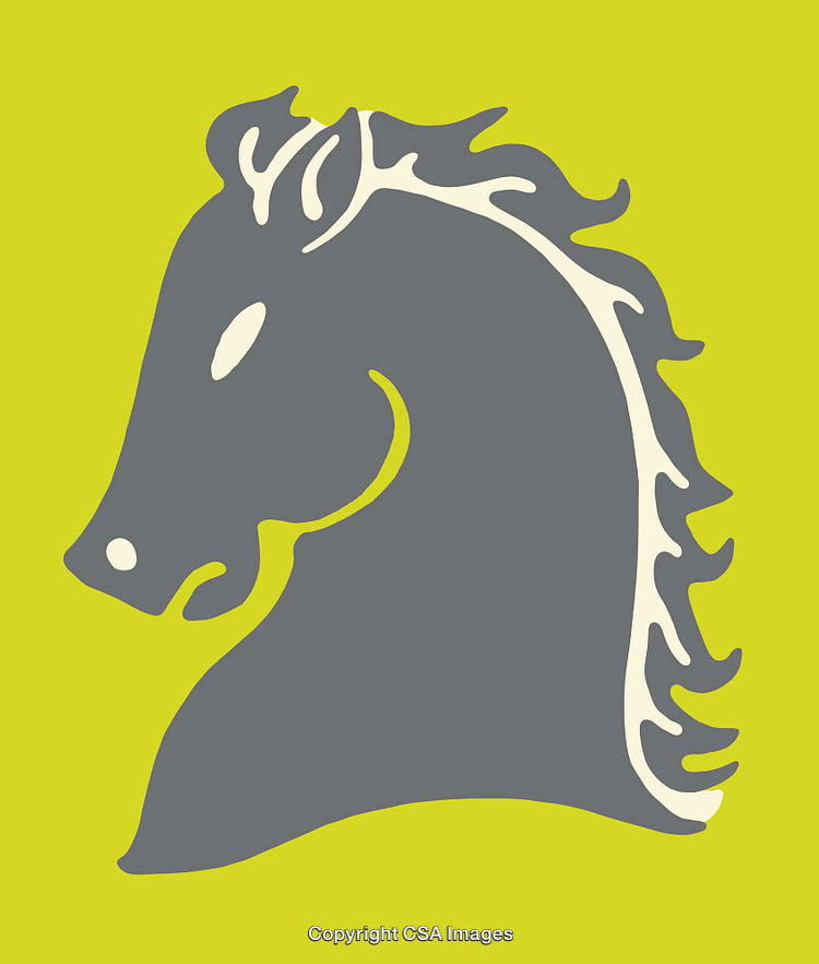 Stylized Gray Horse Head Art Illustration with Bright Green Background