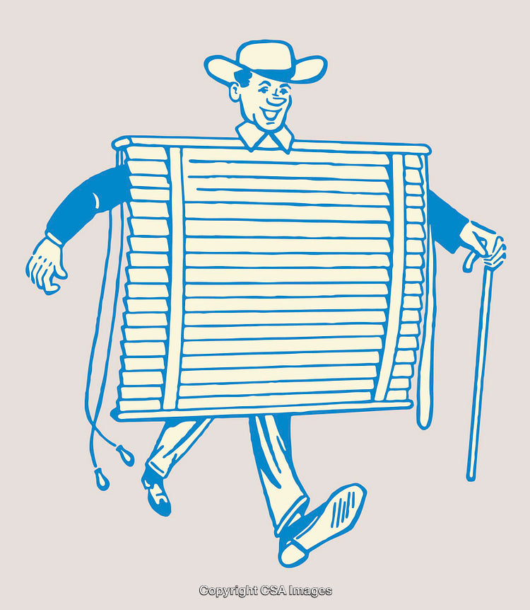 Retro Illustration of a Man Humorously Dressed as Window Blinds
