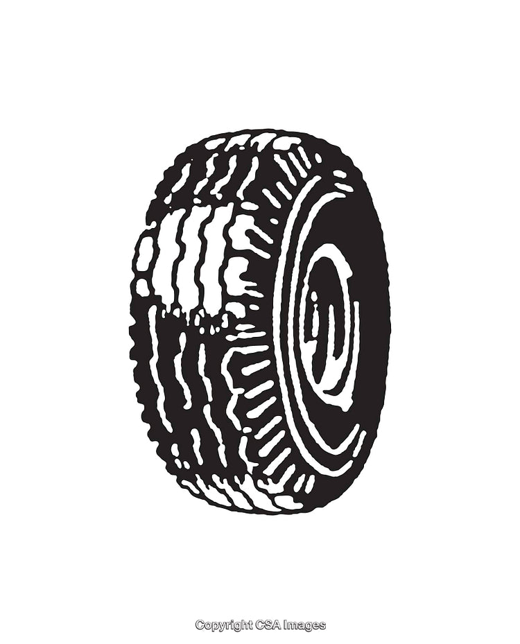 Black and White Illustration of a Tire with Detailed Tread Design