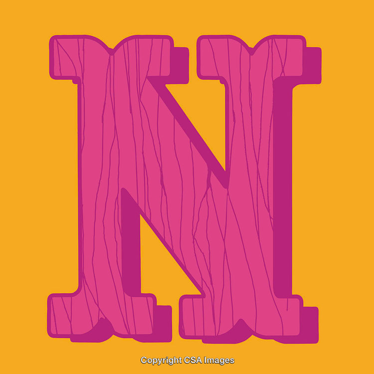 Pink Letter N with Wood Texture on Orange Background