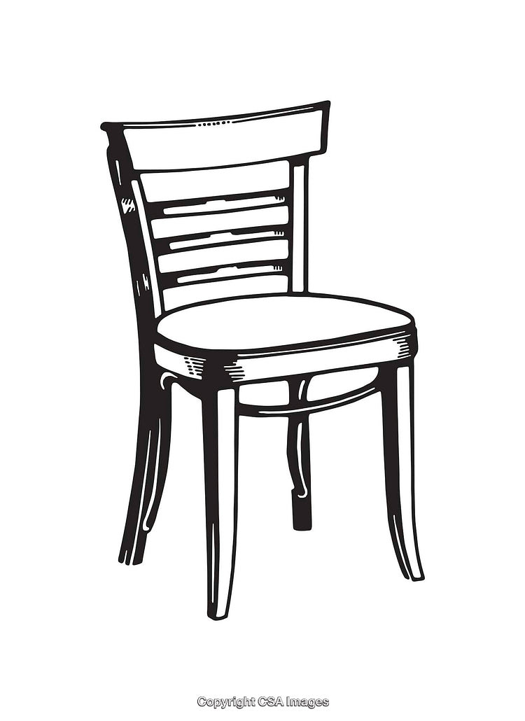 Black and White Line Art Illustration of a Simple Wooden Chair