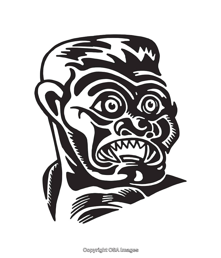 Black and White Line Art Beast Face Illustration on White Background