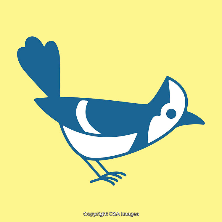 Blue Bird Illustration on Vibrant Yellow Background in Minimalist Style