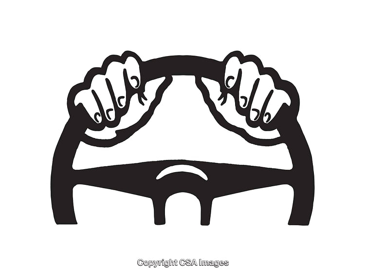 Hands Firmly Holding Steering Wheel in Line Art Illustration Style