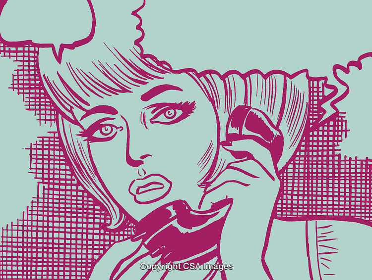 Retro Pop Art Style Illustration of Woman Talking on Phone