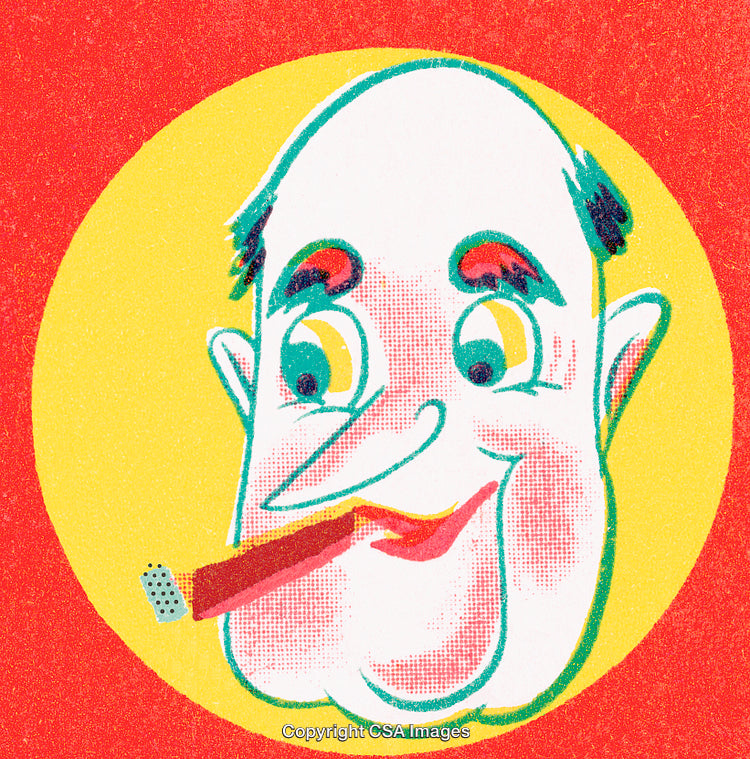 Retro Illustrated Character With a Cigar and Bald Head