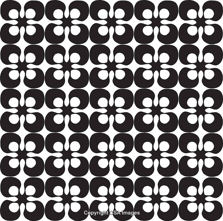Seamless Black and White Retro Pattern with Geometric Petal Design