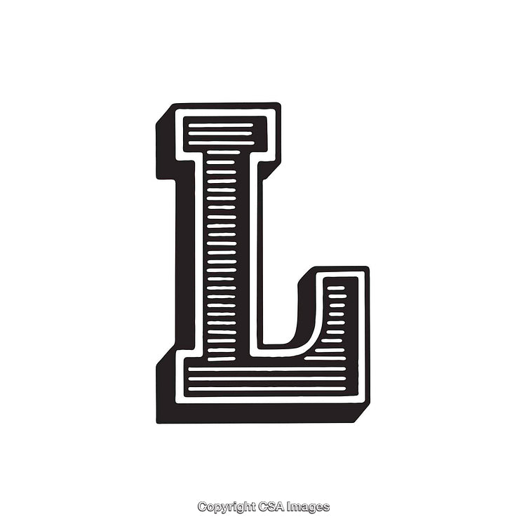 Stylized Black and White Letter L in Retro Design