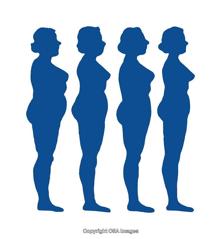 Set of Blue Silhouettes Illustrating Human Body Weight Changes Over Time