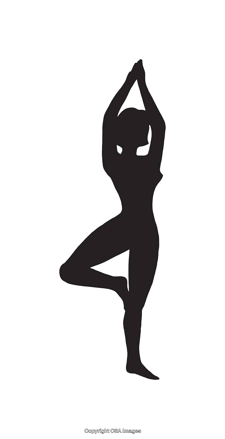 Silhouette of a Woman Practicing a Yoga Pose in Line Art Style