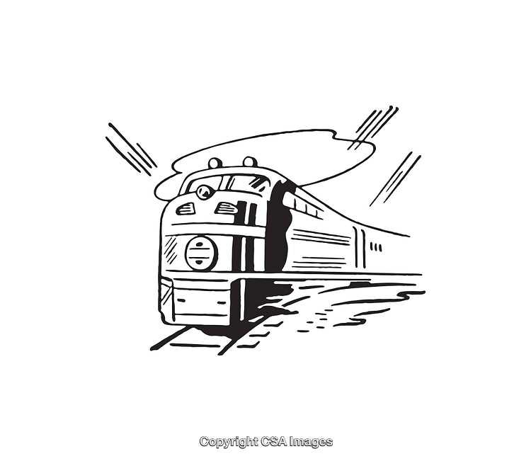 Black and White Retro Train Illustration with Dynamic Linework