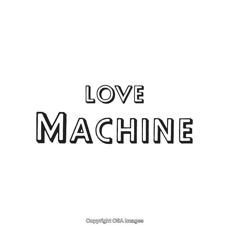 Hand-Drawn Typography Reading Love Machine with Black Text on White