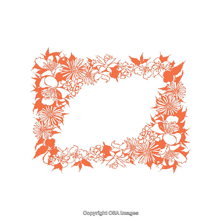 Decorative Floral Frame in Orange on a White Background