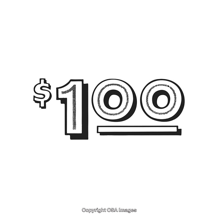 Illustrated Depiction of One Hundred Dollars in Bold Monochrome Design