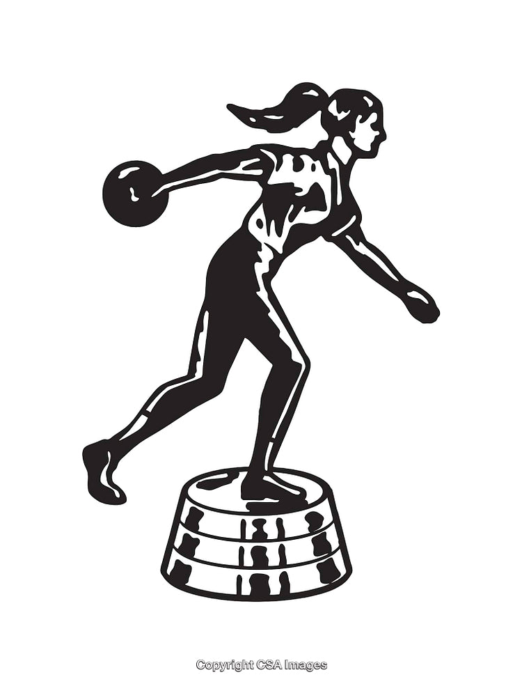 Black and White Illustration of a Female Discus Athlete on a Podium