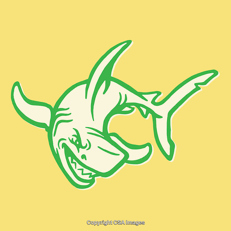 Cartoon Illustration of a Shark with a Playful Design on Yellow Background