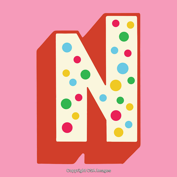 Colorful Polka Dot Letter N Illustration on a Pink Background