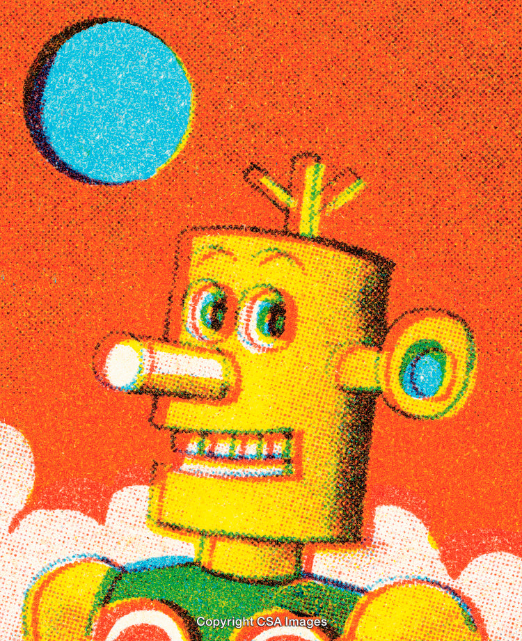 Colorful Retro Robot Illustration with Vibrant Background Design
