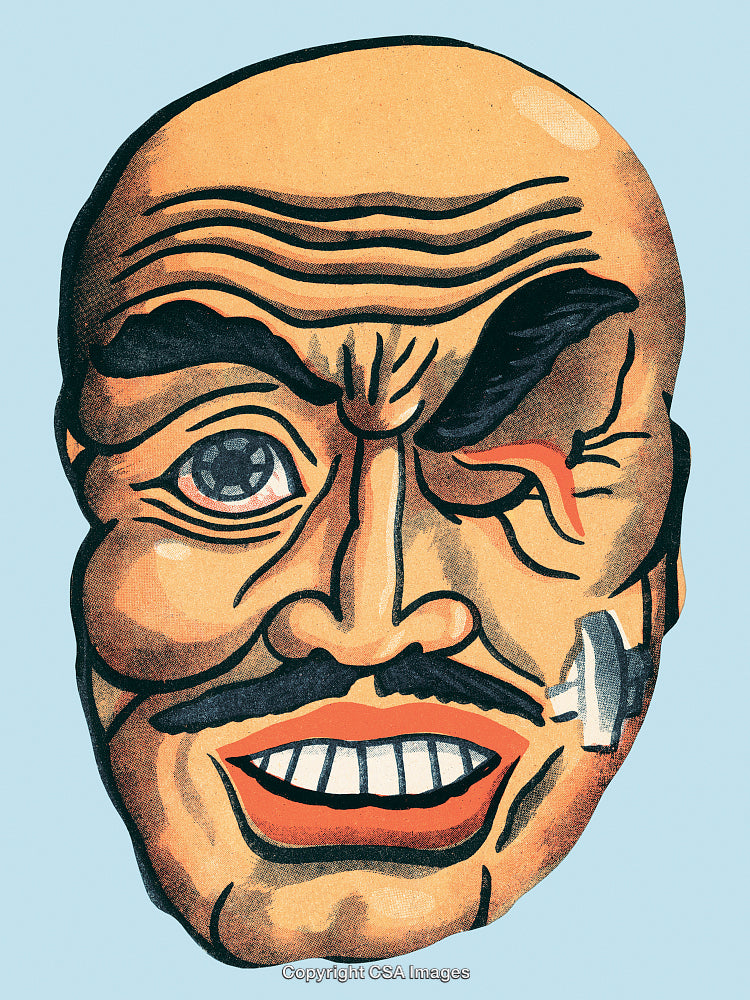Vintage Cartoon Style Illustration of a Wacky Character Face Drawing