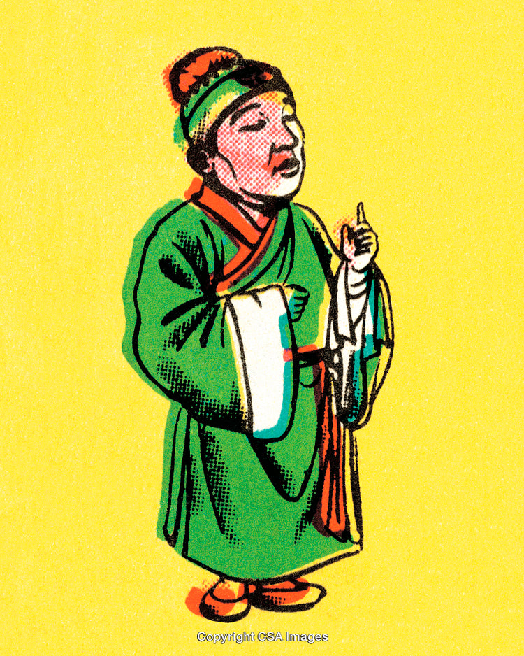 Illustration of a Person in Traditional Attire on a Yellow Background