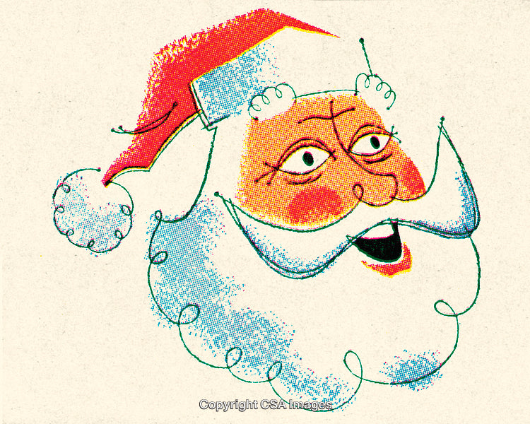 Cheerful Vintage Illustration of Santa Claus Wearing His Classic Red Hat