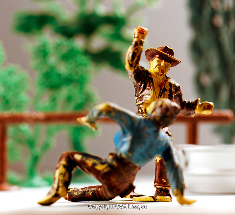 Close-Up of Toy Figurines Depicting a Dramatic Action Scene