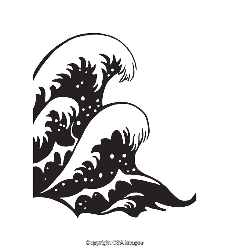 Bold Black and White Illustration of Abstract Ocean Waves