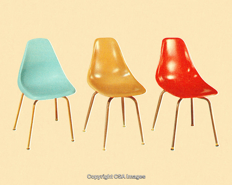 Colorful Mid-Century Modern Chairs in a Retro-Style Arrangement