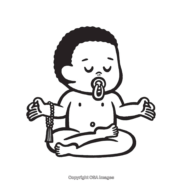 Minimalist Black and White Meditating Baby Line Art Illustration