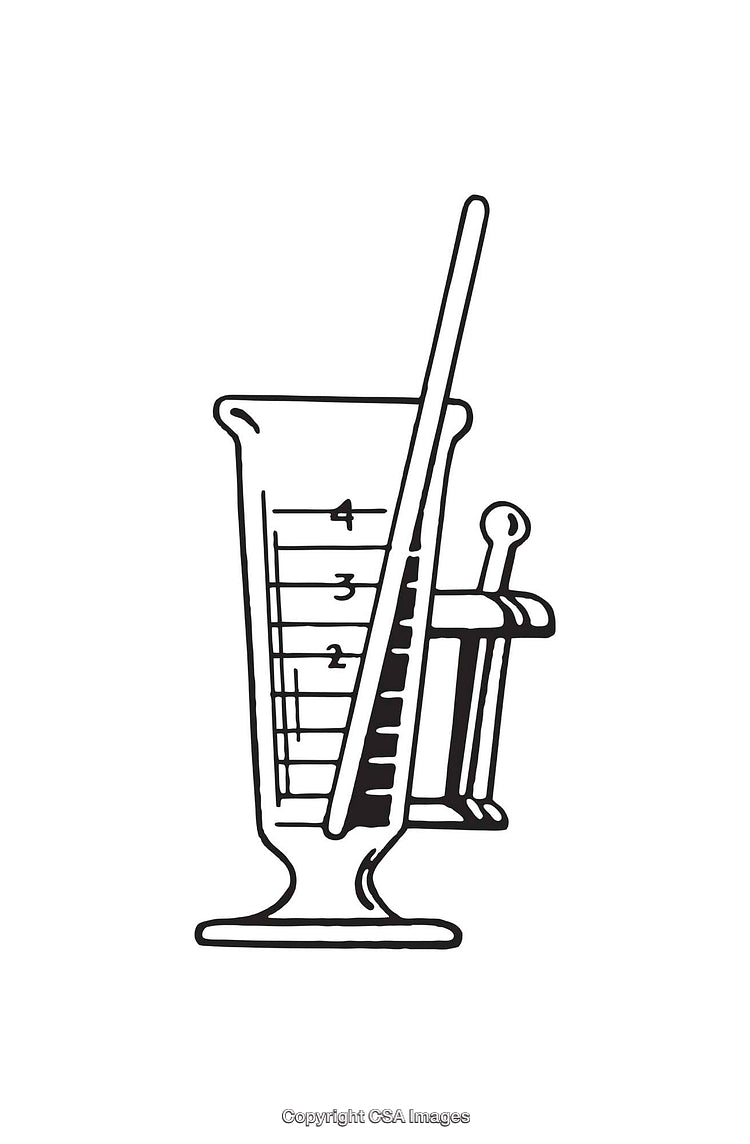 Measuring Cup with Spoons in Black and White Line Art Style Illustration