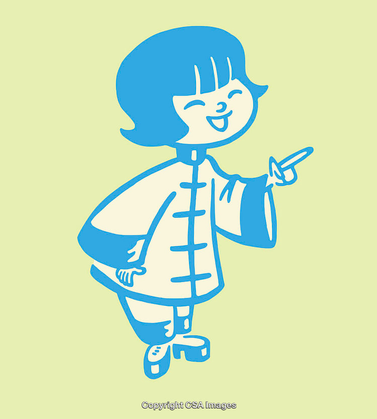 Colorful Line Art Illustration of Smiling Young Girl in Traditional Attire