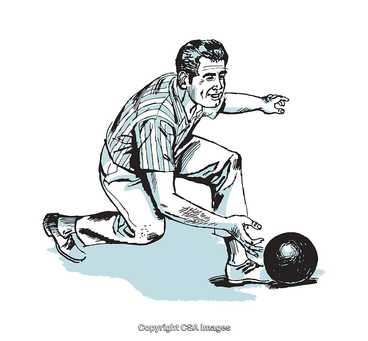 Vintage Illustration of a Man Playing Bowling in Dynamic Pose