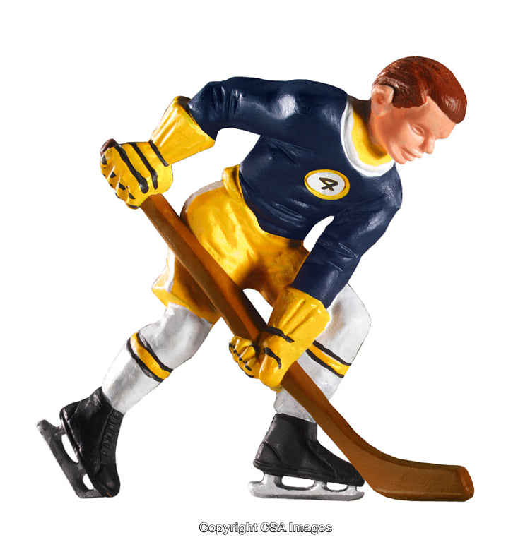 Plastic Hockey Player Figure In Action Pose on Skates and Wooden Stick