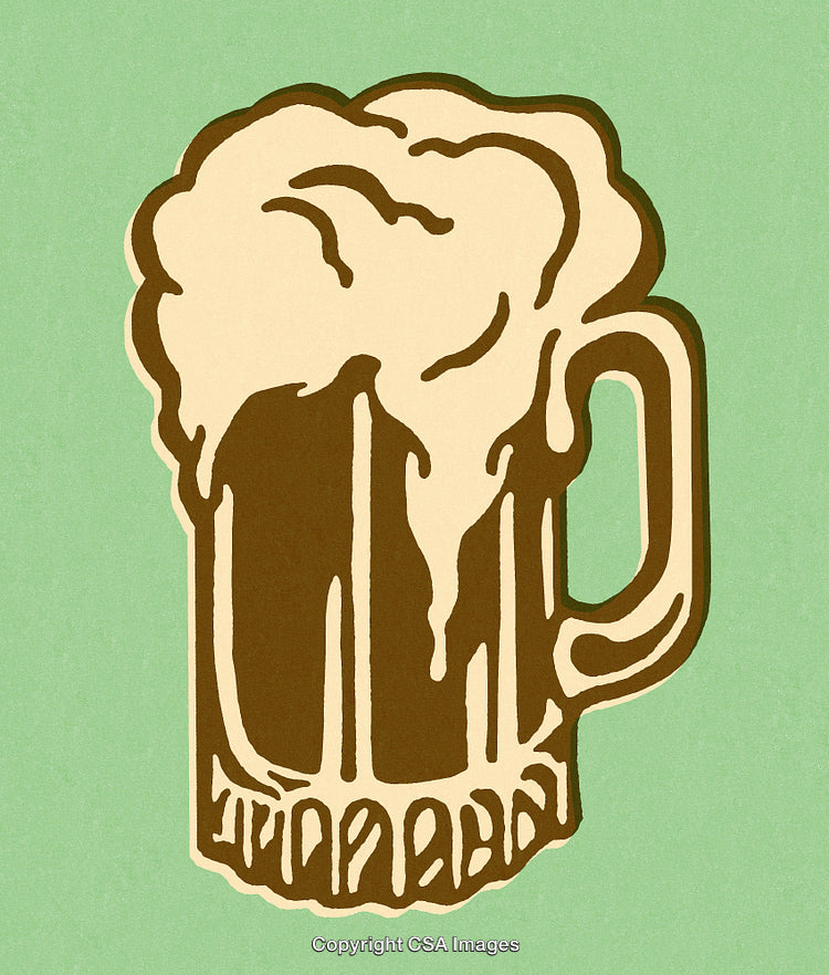 Vintage Illustration of a Foamy Beer Mug on Green Background