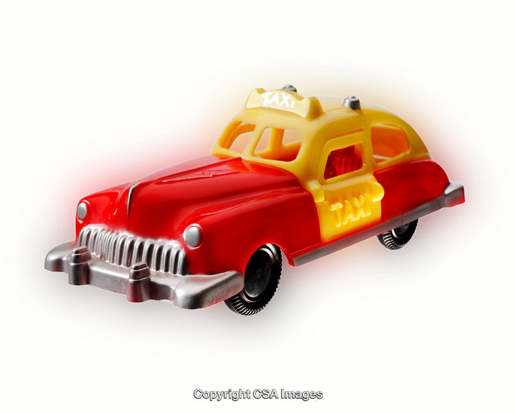 Bright Vintage-Style Toy Checker Cab Made of Plastic with Vibrant Colors