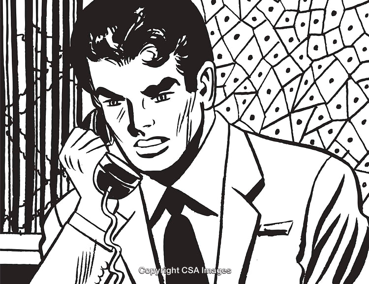 Retro Illustration of a Businessman on the Phone in Monochrome Style