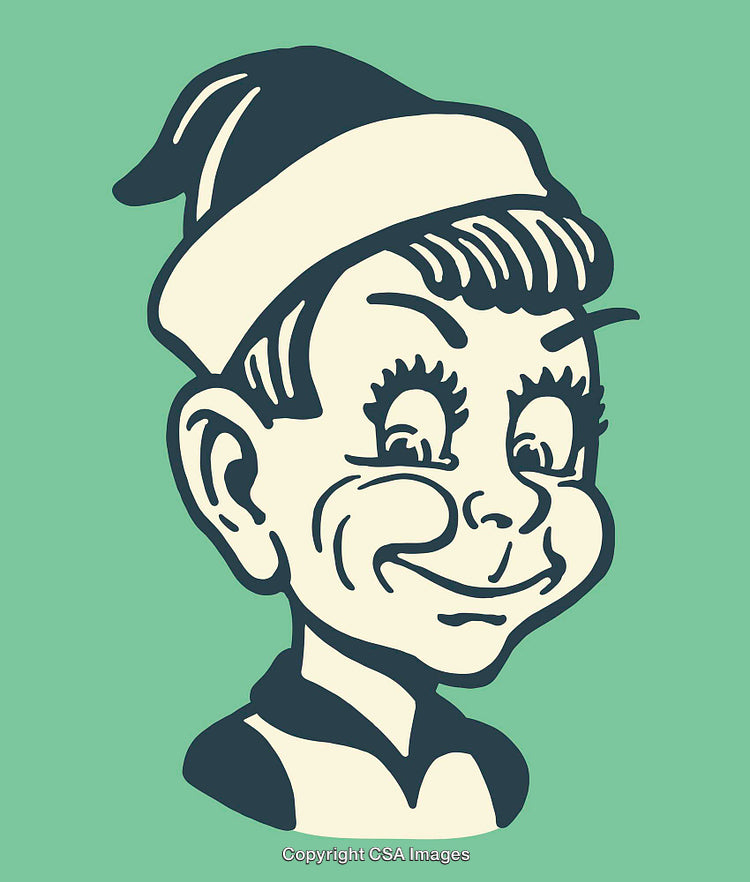 Vintage Cartoon Boy Wearing a Festive Hat with a Cheerful Expression