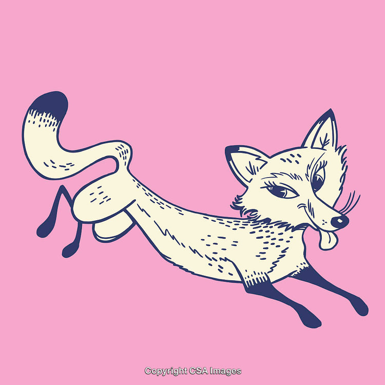 Playful Cartoon Fox Illustration in Bold Colors on Pink Background
