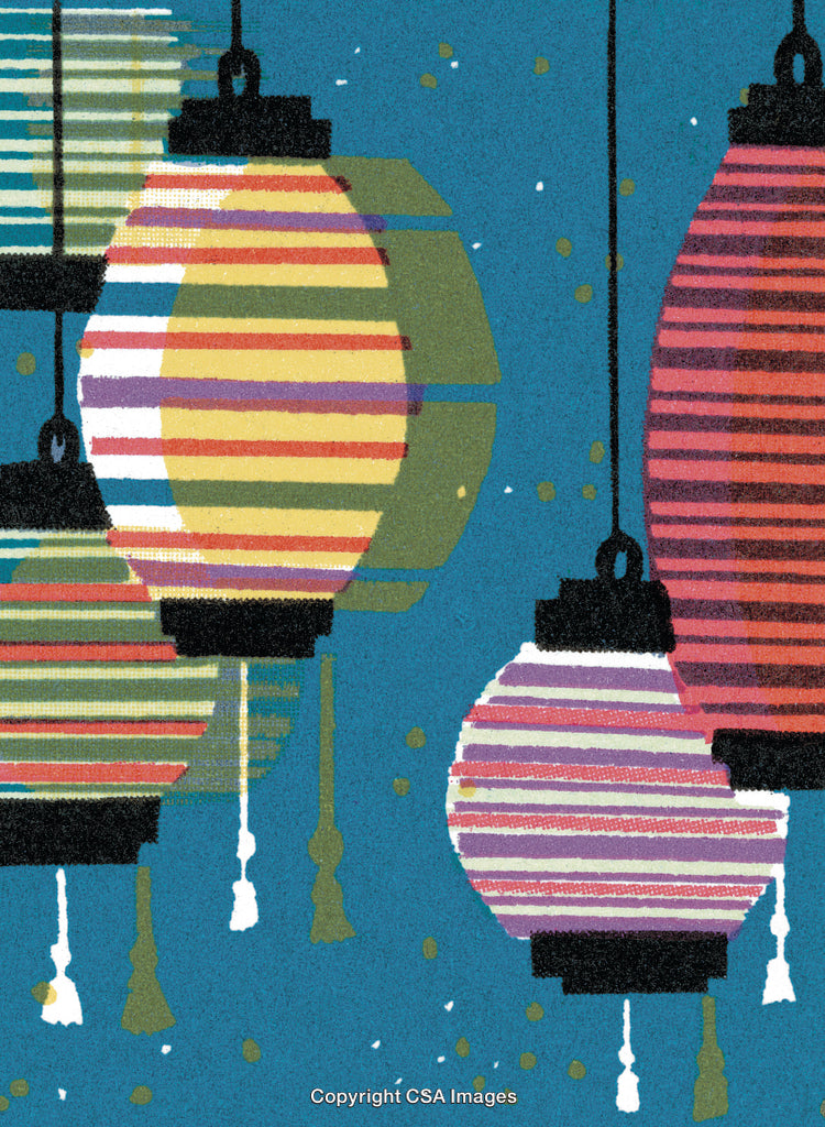 Colorful Lanterns Hanging Against a Starry Blue Background