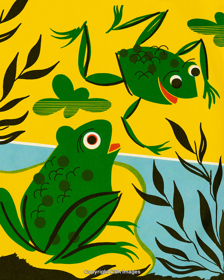 Playful Frogs Enjoying Nature in a Vibrant Pond Scene Illustration