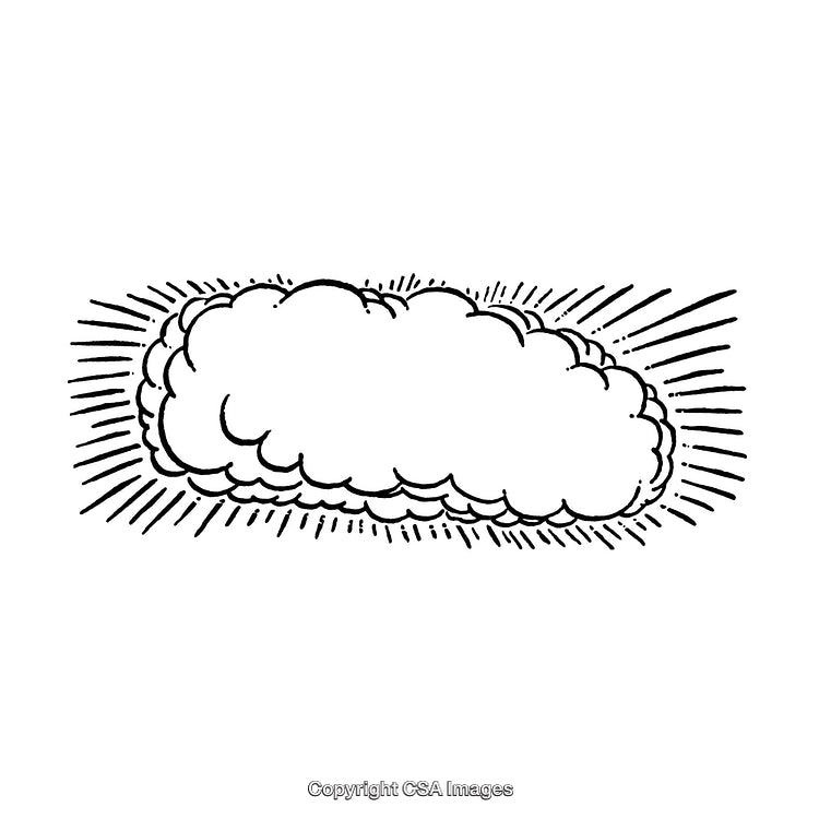 Black and White Hand-Drawn Cloud Frame with Decorative Radiating Lines