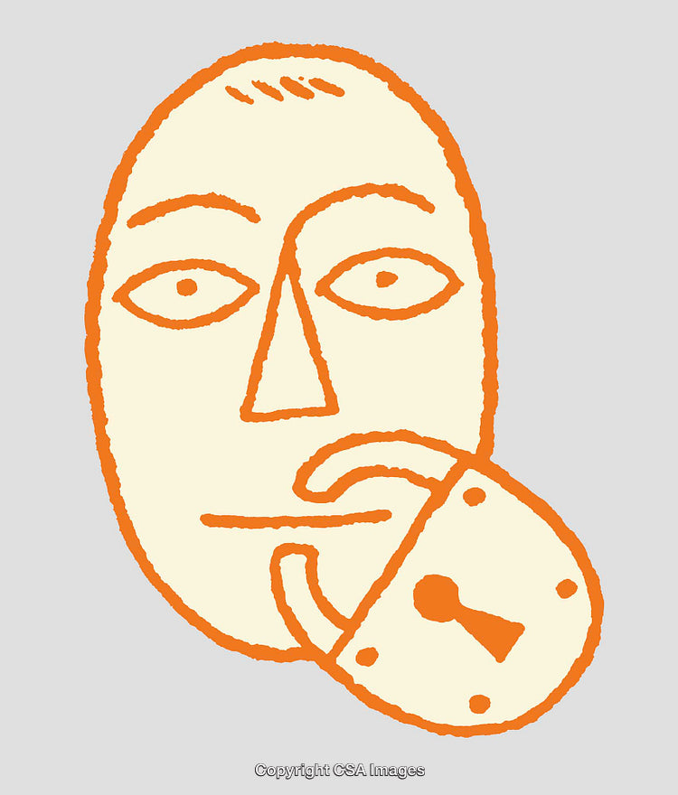 Abstract Line Art with Face and Lock Design on Neutral Background