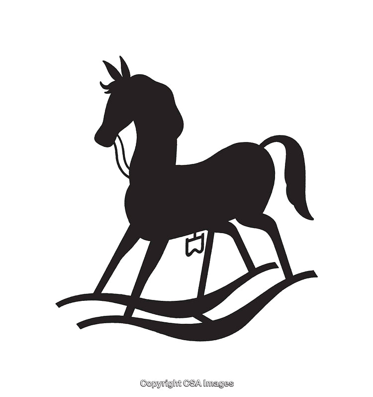 Black and White Silhouette of a Rocking Horse Line Art