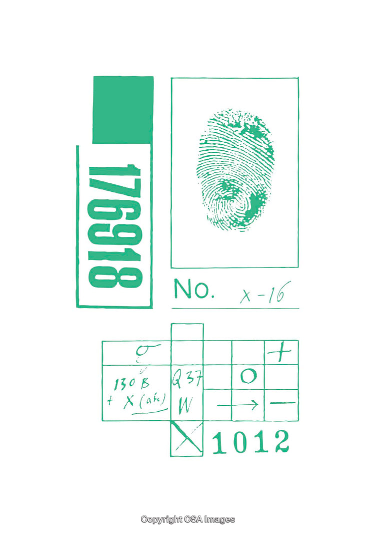 Abstract Green Diagram Featuring Fingerprint and Mathematical Elements