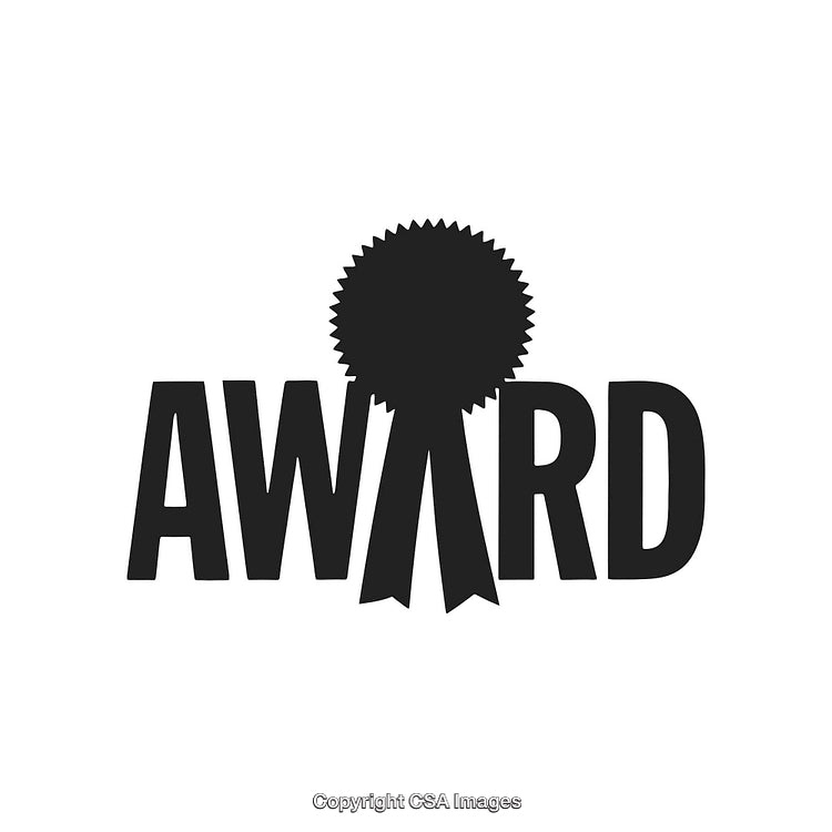 Bold Black Award Graphic with Ribbon on White Background
