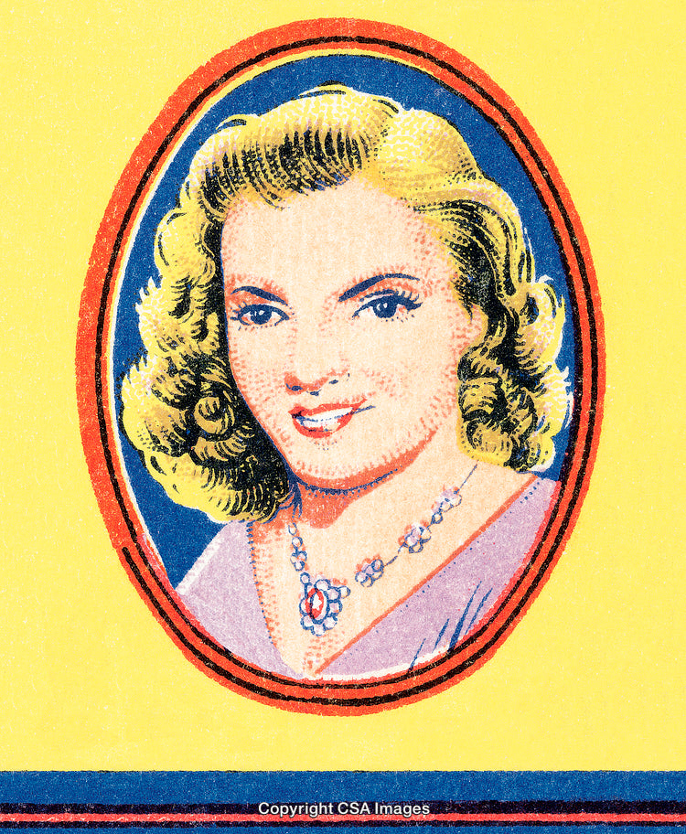 Vintage Stylized Portrait of a Smiling Woman with Yellow Background
